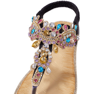 Sandals Bohemian Rhinestone Wedge Beachwear - Black / 8 by Livingandhome