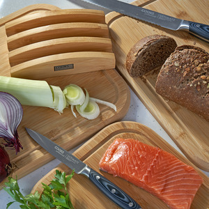 Cooks Professional 3 Piece Bamboo Chopping Board Set with Bamboo Stand - Natural by Cooks Professional