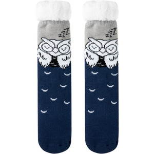 Super Cute Fluffy Wooly Slipper Socks with Grips - Blue / Owl by Ultra