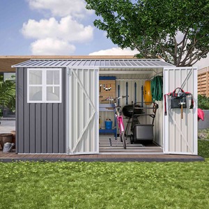 BIRCHTREE Garden Shed with Window - Grey / 10x10ft by BIRCHTREE