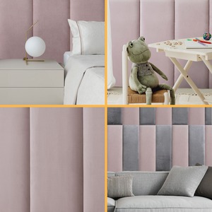 Velvet Wall Panels 4 Pack with Adhesive - Anti-Collision Wall Mounted Headboards - Pink by NOVECRAFTO