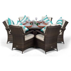 Arizona Round Rattan Patio Dining Set with Ice Bucket Drinks Cooler - Brown / 6 by Giardino