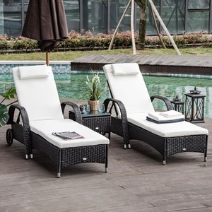 Outsunny Wicker Rattan Sun Lounger Set - Black by Outsunny