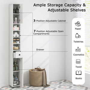 Slim Bathroom Tall Cabinet - White by Costway