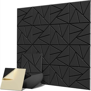 Set Of 12 Square Self Adhesive Acoustic Wall Panels Tiles - Black by Gr8 Home