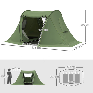Outsunny Camping Tent with Living Area and 2 Bedrooms - Green by Outsunny