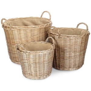 Chestnut Finish Wicker Round Lined Log Basket - Brown / Set of 3 by Red Hamper