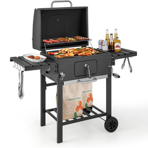 Camping Charcoal Grill BBQ Smoker Combo - Black by Costway
