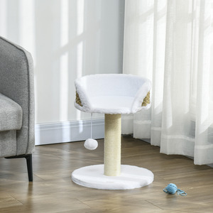 Pawhut Cat Tree Tower with Scratching Posts and Dangling Ball Perch - White by Pawhut