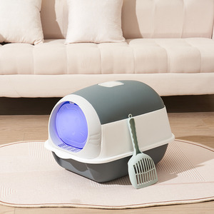Space Capsule Shaped Cat Litter Box with UV Sterilizer Lamp - Grey by Livingandhome