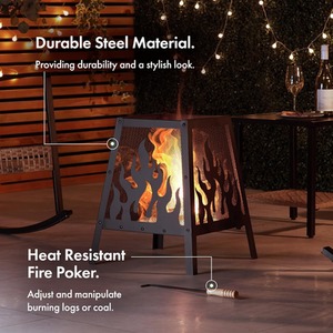 Steel Fire Pit Square Design Outdoor - Black