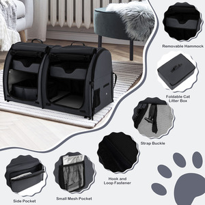 Twin-compartment Pet Carrier - Black by Costway