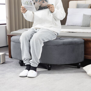 HOMCOM Storage Ottoman Bench Tufted Upholstered Footrest Stool - Dark Grey by HOMCOM