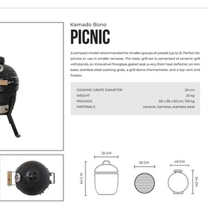 Kamado Bono Picnic 13'' Ceramic BBQ Grill - Black by Kamado Bono