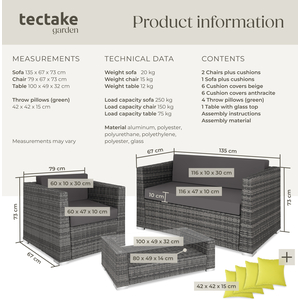 Rattan Garden Set Munich 4 Seats 1 Table - Grey by tectake