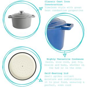 4.5L Cast Iron Enameled Casserole Dish Self Basting Dutch Oven - Slate Grey by Argon Tableware