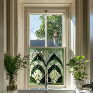 Alessano Art Deco Stained Glass Privacy Window Film - Green / 55cm by Creative Printing Solutions