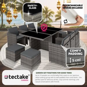 New York Rattan Garden Furniture Set with Protective Cover - Grey by tectake
