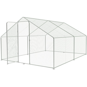 Metal Walk-In Chicken Coop Run with PE Tarpaulin - Silver / 3m / 3.93m by Livingandhome