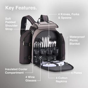 4 Person Picnic Backpack with Blanket - Dark Grey by VonShef