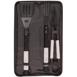 3pc Wooden BBQ Tool Set - Grey Rope by BobbyQ