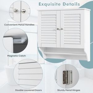 Double Louvered Doors Storage Cabinet - White by Costway
