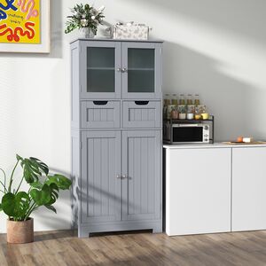 Floor Storage Cabinet with 2 Glass Doors - Grey by Costway