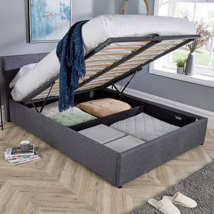 Home Source Endura End Lift Ottoman Grey Bedframe - Grey / Double by Home Source