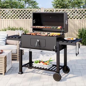 Outdoor Height-adjustable Charcoal BBQ with Side Table - Black by Kidkid