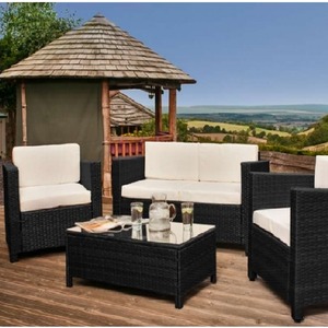 4 Piece Rattan Garden Furniture Set 2 Seater Sofa, Chairs With Cover - Black by Comfy Living