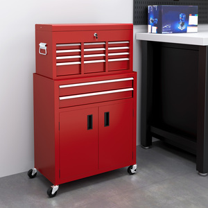 HOMCOM Portable Tool Chest with Wheels Drawers for Garage - Red by HOMCOM