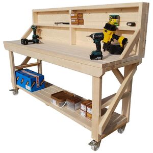 Acorn Wooden Workbench With Back Panel And Wheels by Arbor Garden Solutions