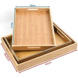 Set of 3 Wooden Bamboo Breakfast Trays - Brown by Maison Des Cadeaux