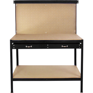 Workbench With Pegboard and Drawer in Black - Black by MonsterShop