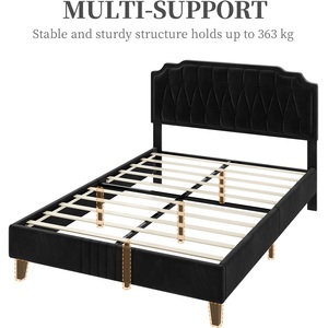 Upholstered Bed Frame with Button-Tufted Headboard - Black / Double by Yaheetech