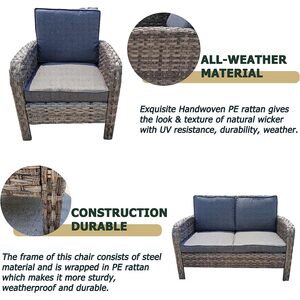 6 Pieces Patio Dining Set Rattan Furniture Set with Cushions - Grey by Furniture One