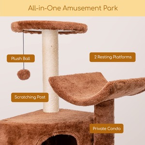 Cat Tree Tower Brown Kitten Scratching Post with Bed - Cat Tree Brown by Nobleza