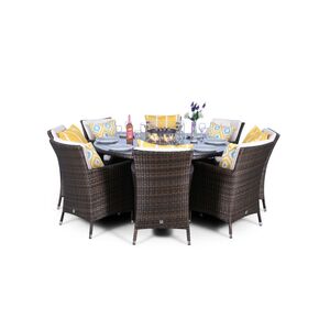 Savannah Fire Pit Round Rattan Patio Dining Set - Brown / 8 by Giardino