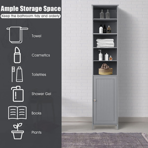 Bathroom Tall Cabinet Slim Freestanding Storage Organizer - Grey by Costway
