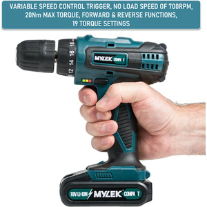 Cordless LED Drill with MYLEK 4ORCE Accessory Kit - Blue Black / 56Pc by Mylek