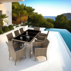 Rattan Garden Furniture Set 81 With Protective Cover - Nature/Dark Grey by tectake