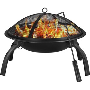 Round Foldable Fire Pit with Cooking Grill - Black by Groundlevel