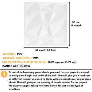 3D Wall Panels (50x50 cm) PVC Cladding Panel White Diamond Design by NOVECRAFTO