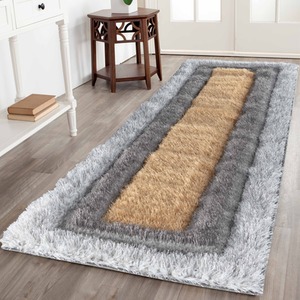 Modern Soft Bordered Shimmer Shaggy Area Rugs by Desire Rugs