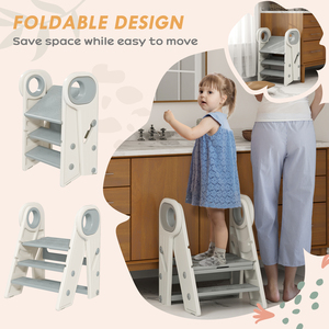 AIYAPLAY Toddler Step Stool with Handle, Foldable and Adjustable, Non-Slip - Grey by AIYAPLAY