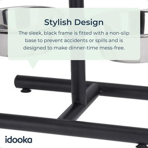 2 Adjustable Large Raised Stainless Steel Dog Bowls - Chrome by idooka