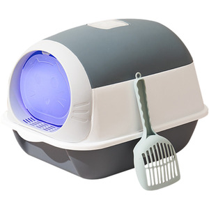 Space Capsule Shaped Cat Litter Box with UV Sterilizer Lamp - Grey by Livingandhome