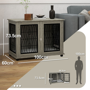 PawHut Dog Crate Furniture End Table Indoor for Medium and Large Dogs - Grey / 60cm by PawHut