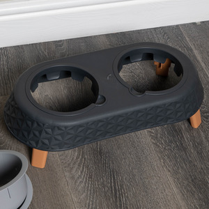 Grey Plastic Raised Pet Basket with Double Pet Bowl Feeder - Grey by Samuel Alexander