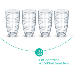 Set of 4 Swirl Plastic Tumbler - Clear by LIVIVO
